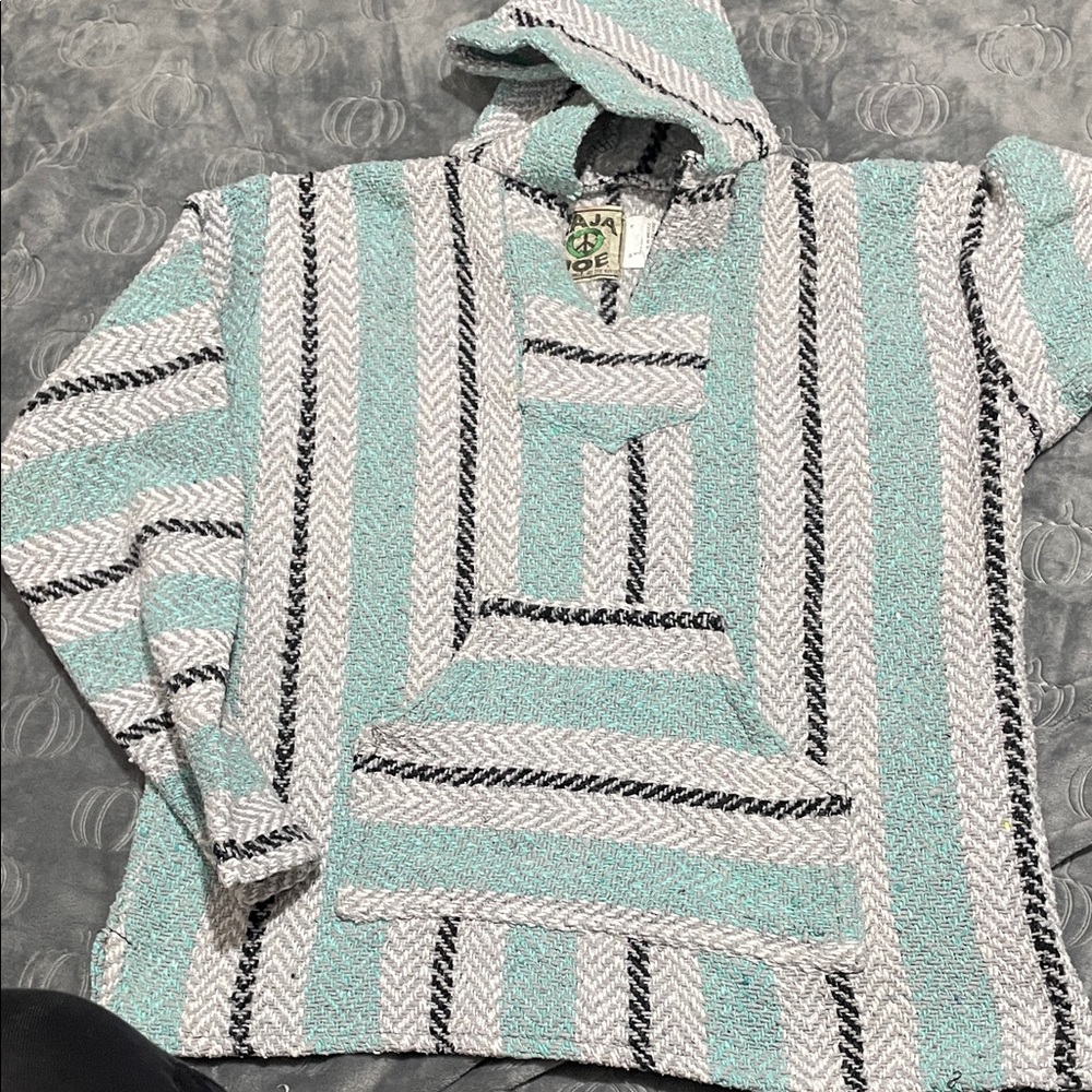 Cozy Striped Women's Jacket - Aqua and White